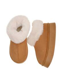 Women's Plush Faux Fur Collar Slippers - Non-Slip Indoor House With Cozy Winter Warmth, Black/Beige, Soft Cushioned Sole & Easy Slip-On Design (Hand Washable) For Bed,, Floors - 駝色 - 查看 5