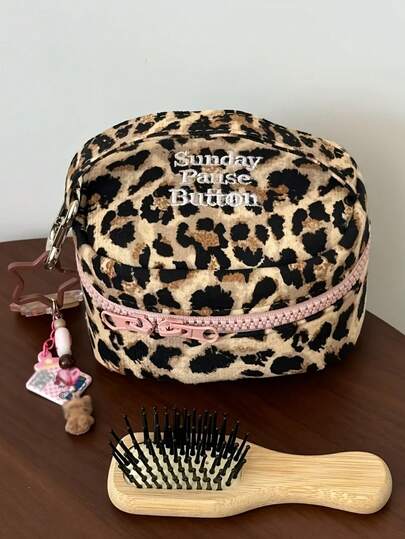 1 PC Mini Makeup Bag Compatible For Women & Teachers - Cute Leopard Print Travel-Friendly Handbag With Handle, Compact /Korean Style Case For Parties, Daily Use Travel Toiletry Makeup Bag , Makeup Room Decor,Makeup Bag,Travel Essential