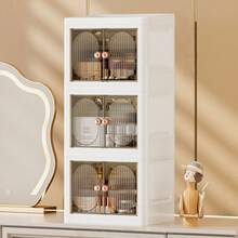 1pc Foldable Dual-Door Makeup Organizer Box, Multi-Layer Desktop Stationery Rack, Home Skincare Products Storage Cabinet - Multicolor - View 18