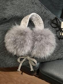 1pc White Fluffy Ear Muffs For Women, Warm & Cozy Earmuffs, Cute Atmosphere, Anti-Freeze, Adjustable Headband, Solid Color Fabric, Winter - Multicolor - View 9