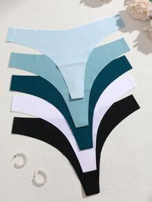 5 件/套女士舒适无缝丁字裤，低腰，性感 - 彩色 - 查看 4