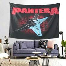 Vibrant Rock Band Tapestry - Pantera Electric Guitar Design With Bold "PANERA" Text, Perfect For College Dorms, Living Rooms, And Indoor/Outdoor Home Decor, Ideal Holiday Gift, Music Room Deco - 1PC - Xem 3