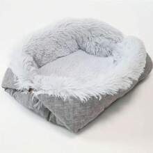 1pc Versatile Cat/Dog Bed, 2-In-1 Pet Nest & Cushion, Warm & Cozy Plush Rectangular Cat/Dog Blanket For Winter - Grey - View 11