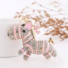 1pc Casual Personalized Alloy Rhinestone Rainbow Zebra Keychain, Cute Mini Horse Metal Bag Charm, Small Gift - Zebra - View 10