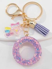 星形英文字母树脂钥匙扣，饰有彩色流星紫色流苏，适用于包包链、手机挂链、钥匙扣，也是送给朋友和母亲的礼物。 - 紫丁香色 - 查看 23