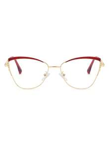 1副女士猫眼金属弹簧腿水钻亮片复古时尚平底眼镜 - 彩色 - 查看 4