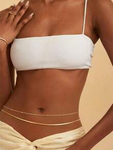 14K Gold/Silver Plated Women's Waist Chain, Multi-Layer Belly Chain Waist Bead Chain Waterproof Snake Shape Cuban Body Chain Jewelry Accessory - Multicolor - View 1