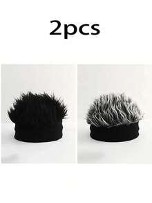 1pc Men's Personalized Knit Hat With Fake Hair, Fashionable Brimless Cap, Men's Party Costume Accessory - Multicolor - View 5