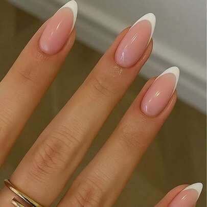 24pcs Almond Shaped French Minimalist Wearable False Nails, Suitable For Almond Nail Color, Valentine's Day Short Almond False Nails, Reusable Nail Set Nail Supplies