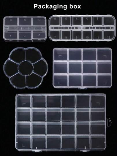 2pcs Transparent Plastic Storage Box (6/7/12/24 Compartments), Luxury Metal Nail Supplies, Shiny Rhinestone Nail Gems, Suitable For Nail Art Glitter, Rhinestones, Earrings, Jewelry Beads, Small Accessories (Transparent). Multi-Functional DIY Accessories Nail Decoration