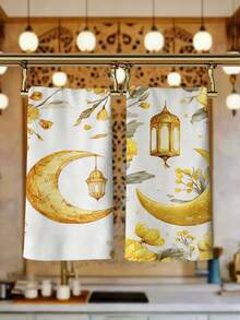 2条/4条斋月新月图案厨房毛巾，斋月图案浴室手巾，斋月户外派对毛巾，斋月家居装饰，斋月厨房装饰，现代风格，速干，超柔软超细纤维材质，长方形，15.75英寸*23.62英寸/40*60厘米数码印花图案，适合户外派对装饰，开斋节礼物 - 彩色 - 查看 5