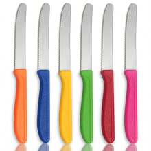 3/6件套刀具套装，包含番茄刀、牛排刀、甜点刀、面包刀、小吃刀、早餐刀，波浪形刀刃，适用于家庭厨房、餐桌、餐厅，亦可作为圣诞礼物、感恩节礼物、新年礼物。 - 彩色 - 查看 4