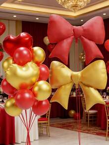 20 Stück/Set rote und goldene Ballons, 38 Zoll Schleifen-Ballons, 18 Zoll Herz-förmige Folie Mylar Ballons, rote und goldene Latex-Ballons mit Bändern für Jahrestag, Valentinstag, Geburtstag, Hochzeit, Babyparty, Verlobung, Abschluss, Taufe, Gender-Enthüllungsparty Dekorationen - Rotgold - Übersicht 4