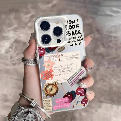 1 st TPU-mobilskal i Faith Collage-stil, passar 16/15/14/13/12 Pro Max multikameraversion, med bibelvers, körsbär och kompasselement. Lämplig som en intressant present, ett viktigt födelsedagspresent. Lämplig att ge bort till flickvän, vänner, bästa vänner, familj, kollegor, par, klasskamrater, lärare eller dig själv.