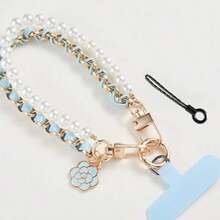 1 件仿珍珠双链串珠手机挂绳腕带带夹，女士礼物 - 彩色 - 查看 15