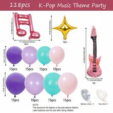 118件K-Pop音樂主題氣球拱門套裝，包含吉他、音符箔氣球，紫色、綠色、粉色乳膠氣球，適用於K-Pop主題音樂活動、畢業舞會、搖滾主題、嘻哈流行卡拉OK派對裝飾、夏季派對 - 彩色 - 查看 2