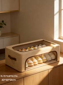 1个可折叠透明鞋盒，带盖，防尘，适合存放鞋子，多功能家居收纳，卧室收纳，家居装饰 - 卡其色 - 查看 12