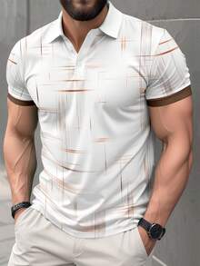 Men's Casual Textured Print Short Sleeve Polo Shirt, Summer - Multicolor - View 5