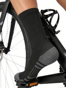 3 Pairs Basketball Socks For Men, Tall Crew Length, Non-Slip, Cushioned, Durable Athletic Socks, Black, For Gym, Fall - Black - View 5