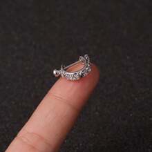 1件不锈钢杠铃耳夹，镶嵌锆石，适用于耳骨、耳廓、耳屏等部位的耳环 - 如圖 - 查看 1