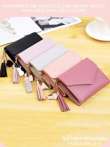 Cute Tassel Pendant Decor Wallet Faux Leather Multi-Functional Wallet Women Short Wallet Coin Purse Flap Card Case Envelope Bag For Women Wallet - 彩色 - 查看 1