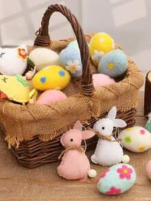 1/4 piezas Huevos de Pascua de fieltro de lana hechos a mano - Huevos de Pascua decorativos con textura y coloridos con patrones florales y de conejitos, decoraciones artesanales adecuadas para decoración de mesa, habitación, colgantes en el árbol de Navidad, decoración de canasta, decoración de bandeja escalonada, manualidades, exhibición de Pascua, decoración de fiesta y decoración del hogar de primavera - Multicolor - Ver 5