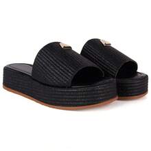 Women's Platform Sandal | Comfortable Flat Model - Black - View 4