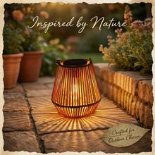 1 felinar solar din ratan, lampă suspendată vintage cu gol, design, control prin comutare, abajur din plastic, potrivit pentru grădină, terasă, balcon, camping, decor de gazon, capacitate baterie 600mAh, detașabilă - Felinar vertical din bambus - Vizualizare 3