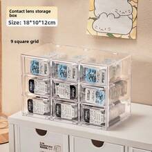 1pc Transparent Multi-Compartment Contact Lens/Jewelry Storage Box, Drawer Style Organizer, Dust-Proof Clear Case - Clear - View 5
