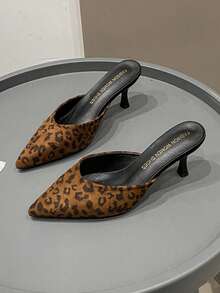 2026 New Leopard Print Slip-On Mule Sandals, Pointed Toe High Heel Slippers For Women, Suitable For Early Spring - Leopard Brown - View 3