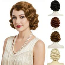 1920er Jahre Retro Flapper Perücke, 20er Jahre kurze wellige lockige Perücke, Weihnachtsparty, braun schwarz & glänzend goldenes synthetisches Haar Perücke, Damen Tagesparty, Halloween, Silvester Kostüm, Anime Cosplay, REEWES - Verschiedenfarbig - Übersicht 10