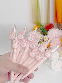 6支粉色兔子造型伸缩圆珠笔，可爱配件，书写流畅，符合人体工学设计，轻松激活书写模式 - 彩色 - 查看 4