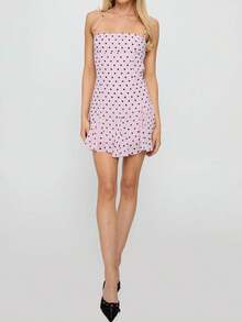 Women Summer Halter Neck Ruffle Mini Dress Dot Print Sleeveless Backless Bodycon Party Cocktail Short Dresses - Purple - View 6