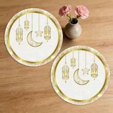 A Complete Set Of Circular Table Mats, Featuring Ramadan Farnas Lanterns, Moon, Stars, And Starlight Patterns, Suitable For Spring, Summer, Autumn, And Winter. It Adopts A Multi-Color Pattern Design And Is Woven From 100% Polyester Fiber. The Size Is 15 * 15 Inches And Can Be Machine Washed With Polyester Placemats - Multicolor - View 5
