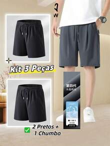 Kit Of 3 Men's Bermuda Shorts, Imported Men's Polyamide, Cool Silk Finish, Elastane, Casual, Quick-Drying. - 燧石 - 查看 1