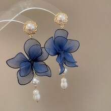 1 Pair Elegant & Delicate Flower Dangle Earrings, Suitable For Daily Wear - Blue - View 2