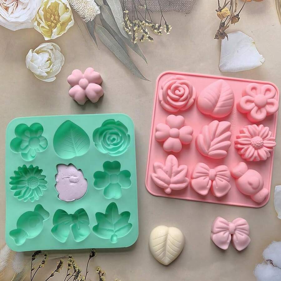 1 Pack Flower Silicone Mold Daisy Flower Chocolate Molds Silicone Rose Floral Leaf Bow Shape Cake Pop Mold Ice Cube Candy Baking Molds For Soap Jello Pudding Desserts Making - Dusty Pink - View 1