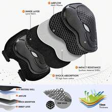 6 piezas Rodilleras y coderas para adultos con protectores de muñeca - Equipo de protección multiusos - Juego de protección para bicicleta, patinaje, ciclismo adecuado para monopatín, ciclismo, patinaje sobre ruedas - Multicolor - Ver 3