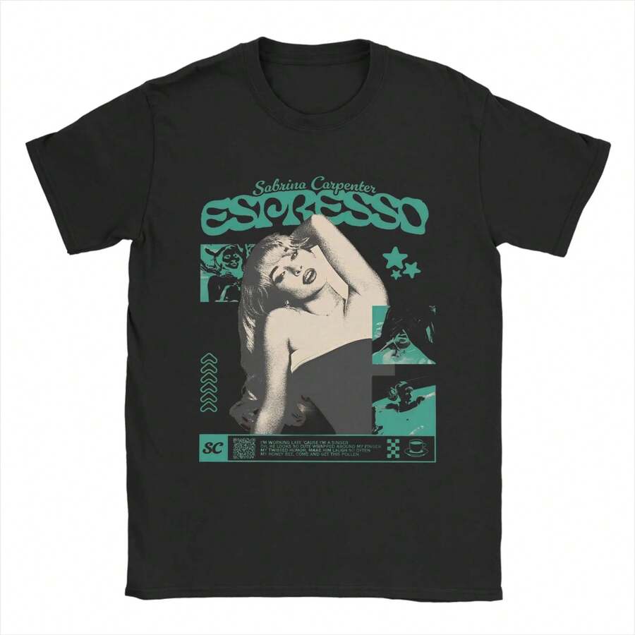 Camisetas de Sabrina Carpenter para hombres y mujeres, camisetas de algodón puro con cuello redondo y manga corta, idea de regalo de ropa - Negro - Ver 1