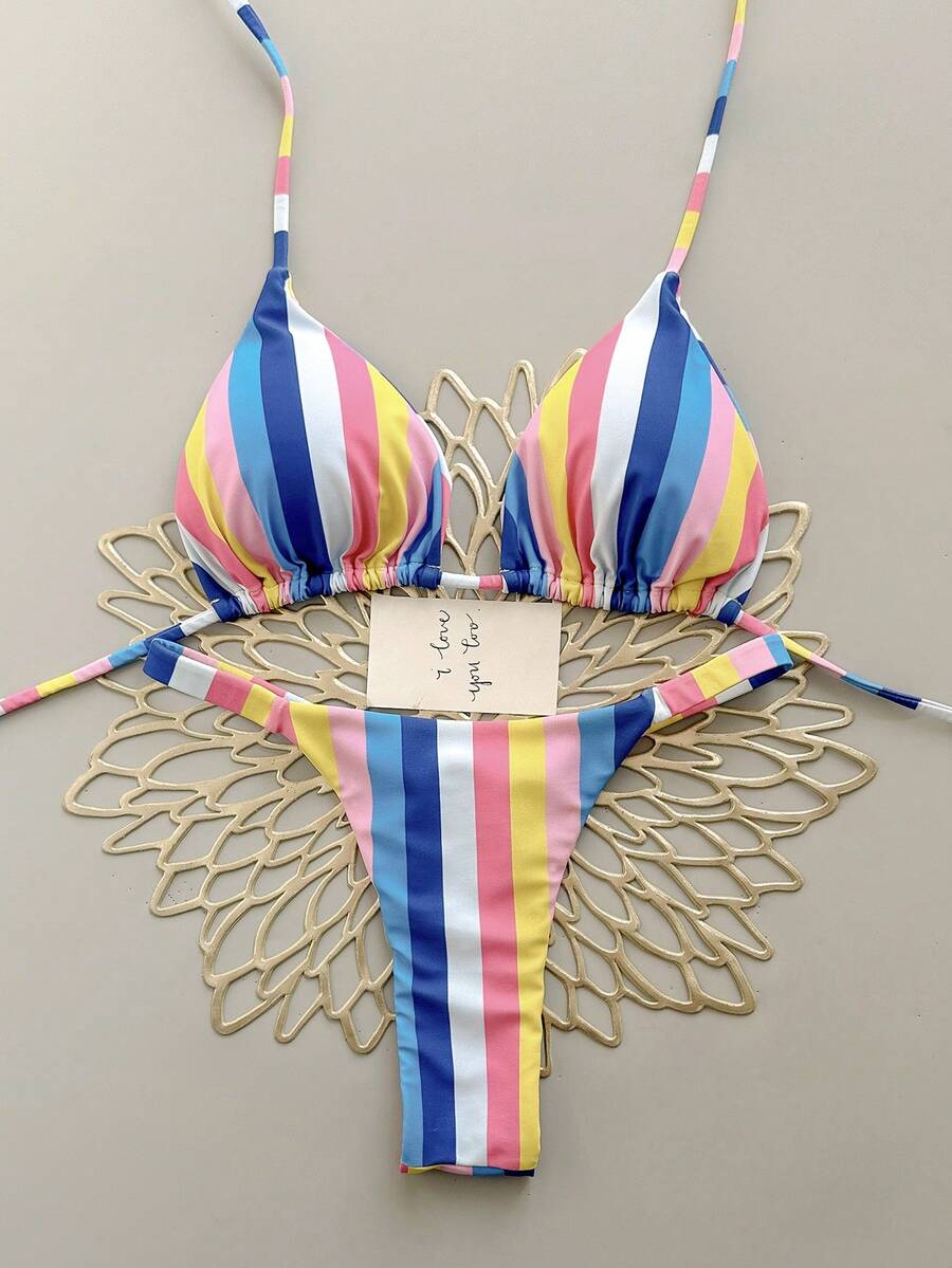 2pcs Bohemian Leopard Star Print Casual Cute Elegant Sexy Tie-Dye Crochet Contrast Trim Bikini Swimsuit, Beach Holiday, Spring/Summer - Multicolor - View 1