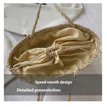 新款草编包帽两件套，女士波西米亚风手工编织水桶包，沙滩帽，旅游度假单肩包 - 彩色 - 查看 11