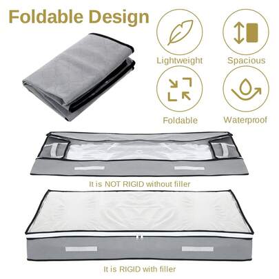Under Bed Storage Containers, Low Profile Under Bed Storage Containers, Foldable Underbed Bag Stackable Closet Organizers For Blankets Clothing Comforter Wrapping Paper