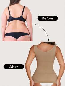 1pc Women's Sleeveless Tank Top, Slimming & Shaping, Breathable & Soft, Shapewear, Essential For Outings, Y2K Style - Apricot - View 2