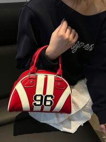 New Fashion Handheld & Shoulder Bowling Bag, Fashionable, Personalized, Streetwear, Cute, Cool, Y2K, Vintage, College, Numeric, Sports, School Bag, Suitable For Teenagers, Valentine's Day - 紅色 - 查看 3