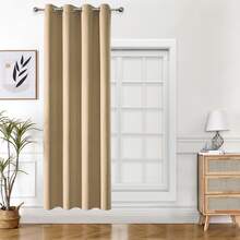1pc Solid Color Polyester Curtain, Blackout Curtain To Darken Room During Power Outage, Heat Insulating Curtain For Kitchen, Dining Room, Living Room, Bedroom - Khaki - View 20
