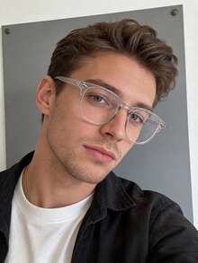 1/2/3副经典方形透明眼镜，男士适用，适用于电脑、阅读、游戏、电视、移动设备，缓解眼疲劳，透明镜片，护眼配件 - 無色 - 查看 13