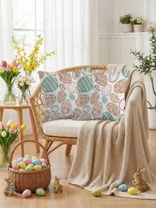 2件装水彩复活节兔子彩蛋花卉枕套，胡萝卜春夏农舍风枕套，家居沙发节日派对装饰客厅卧室床沙发椅靠垫套（不含填充物） - 杏色 - 查看 9