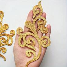 2片金色镂空刺绣花朵装饰布贴，带背胶 - 金色 - 查看 4