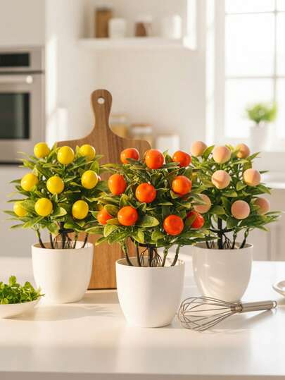 1pc Artificial Lemon, Peach, And Orange Mini Bonsai Arrangement Creative And Fresh Natural Design Perfect For Valentine's Day And Mother's Day Decor Ideal Easter Decor For Spring & Summer Living Roo