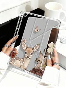 The Pattern Of Deer And Flowers Tablet Case Compatible With Air 11-Inch M3 2025 / M2 2024, Air 5th Generation 2022 , (A16) 11 Inch 11th Generation 2025,Compatible With Samsung Galaxy Tab,Kindle Paperwhite 12th Gen 2024, Clear Back ,Fashion Pattern Protective Case,Automatic Sleep And Wake-Up Function, Airbag Protection, Suitable For Gifts And Office Use - Multicolor - View 5